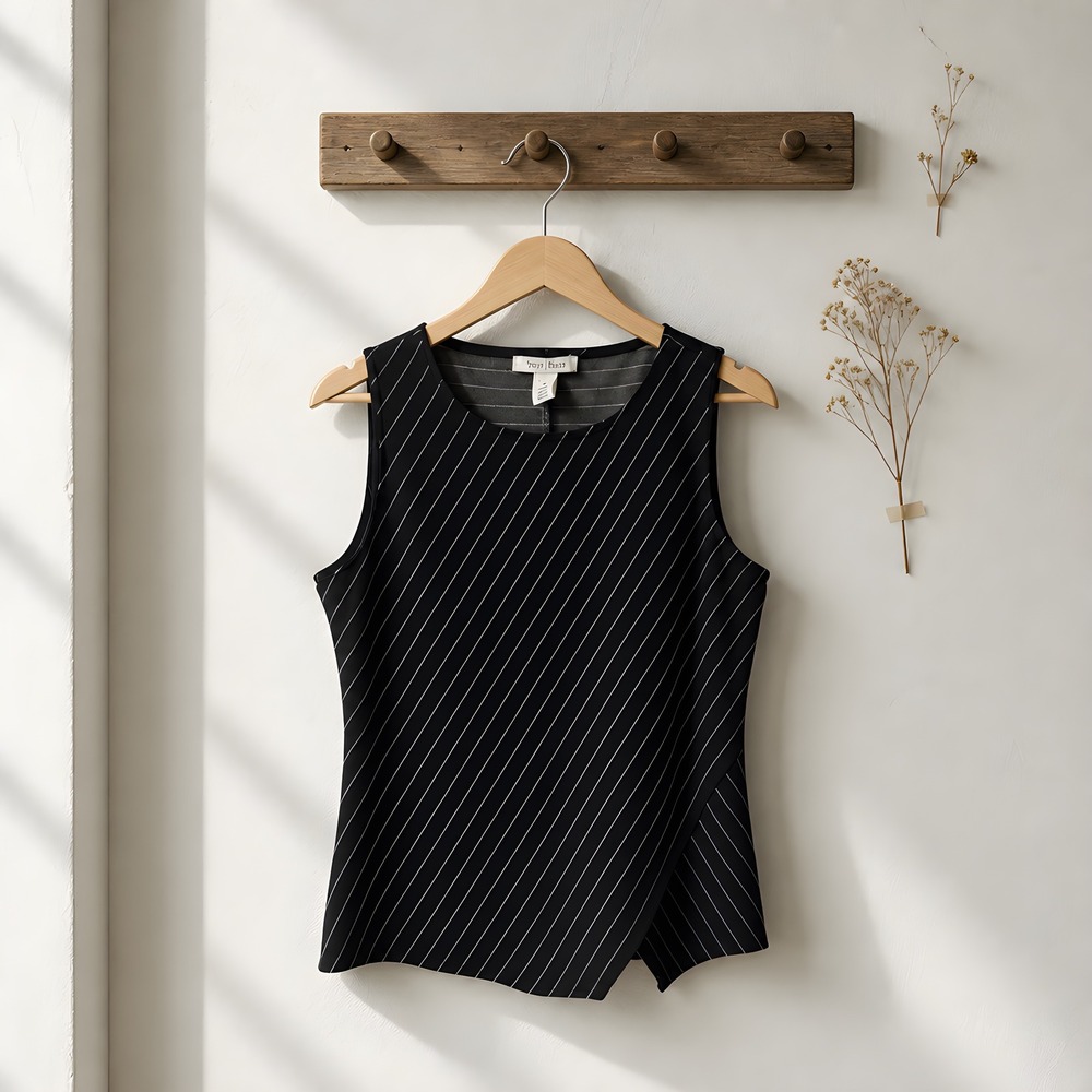 White House Black Market Sleeveless Top Women XS Black Pinstripe Wrap